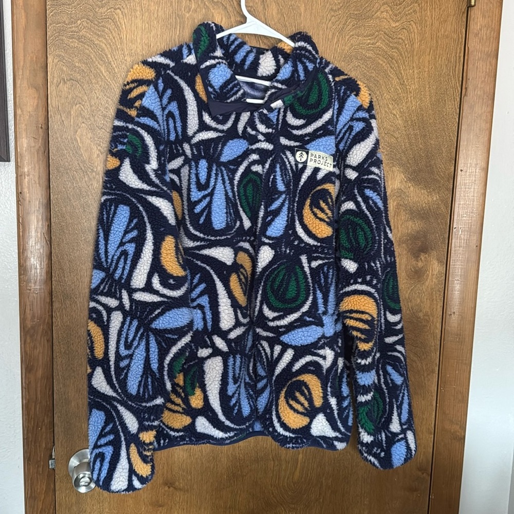 Parks Project Multicolor Patterned Fleece Pullover - Blue, Green, Yellow, White